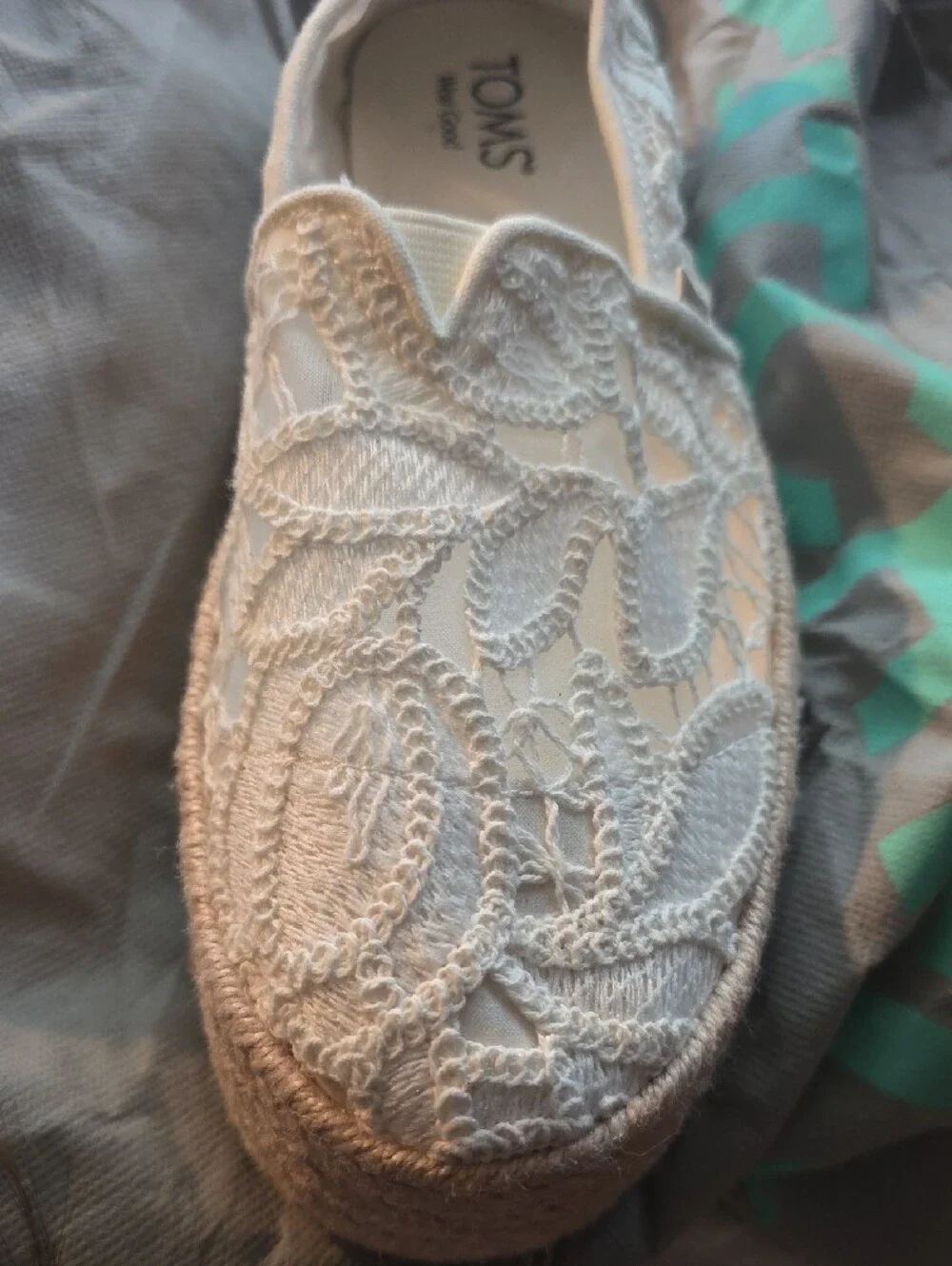 Flats  TOMSWomen's Valencia Cream Lace Espadrille Platform Slip-On